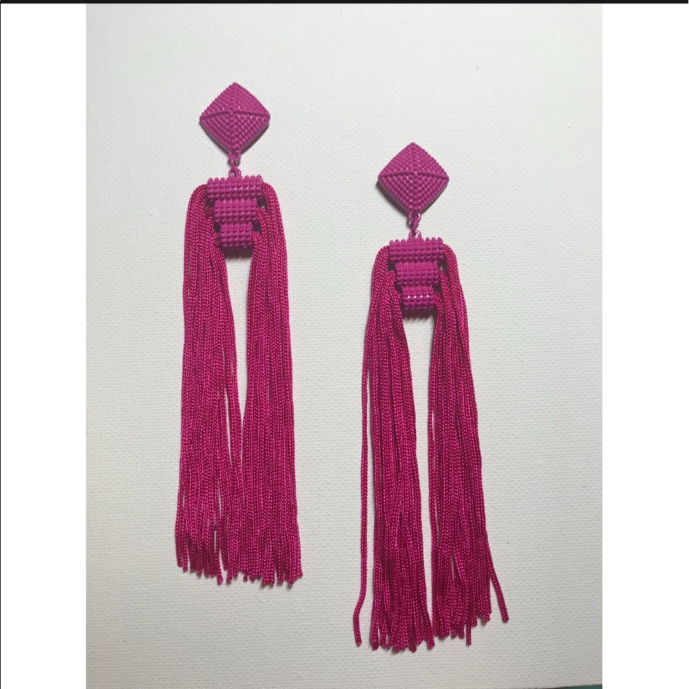 Fushia long tassel earrings